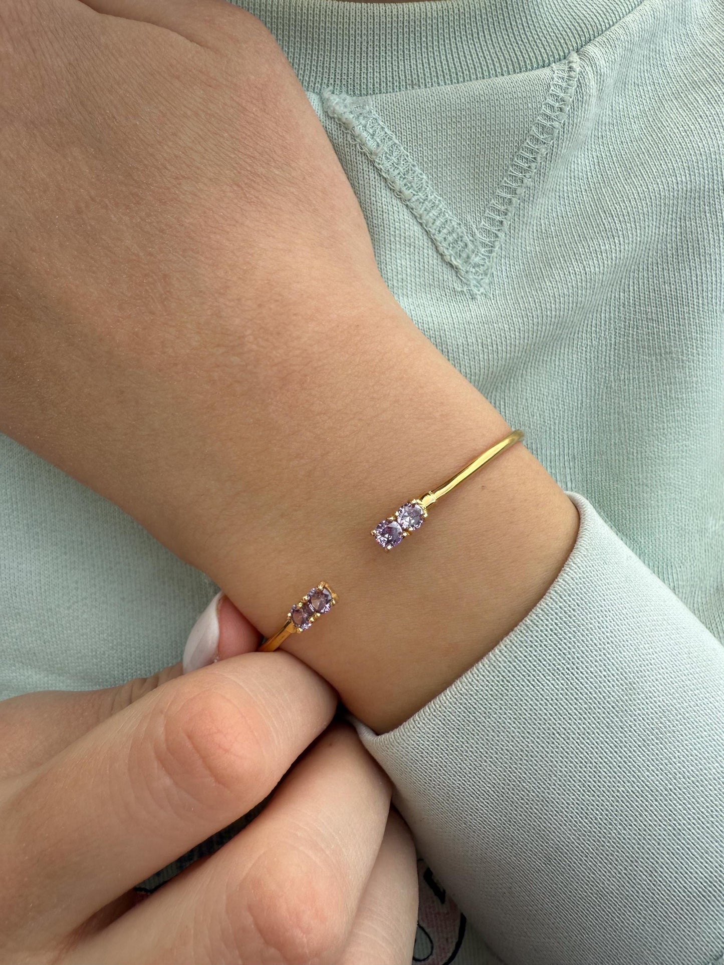 14K Gold Purple Zircon Bangle Bracelet,Exclusive Zircon Bangle,Bezel Bangle Bracelet,Bridal & Bridesmaid Bracelet,Dainty Gold Bracelet