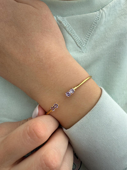 14K Gold Purple Zircon Bangle Bracelet,Exclusive Zircon Bangle,Bezel Bangle Bracelet,Bridal & Bridesmaid Bracelet,Dainty Gold Bracelet