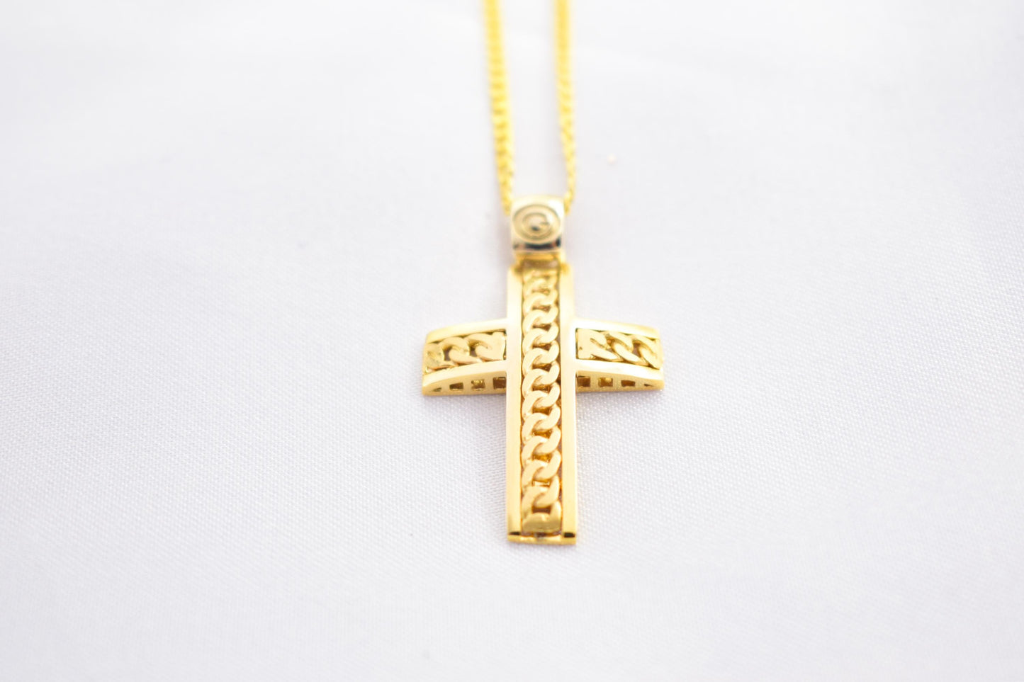 Ανδρικοί Σταυροί 14K Gold Solid Cross Pendant with Cuban Chain Design | Reversible Design | Handmade Christian Jewellery,Men’s & Women’s Option ,Baptism Gift
