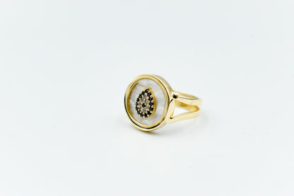 14K Solid Gold Handmade Ring,14K Mother Of Pearl Ring,Gold Band Ring,Zircon Ring,Elegant Ring,Unique Libellia Gold Ring,Drop Ring for Her