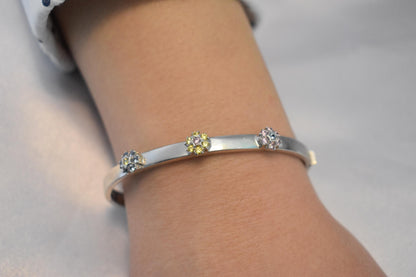 14K White Solid Gold Bracelet with Flower Zircons,Birthstone Bangle for Women,Wedding & Engagement Bracelet,Gold Flower Bracelet for Her
