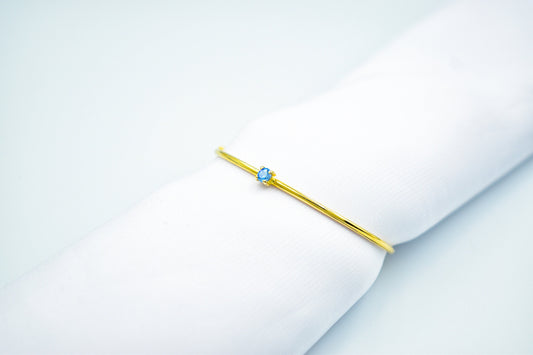 14K Gold Bracelet,Dainty Bangle,One Stone Dome Bangle,Gold Single Stone,Cuff Bangle,Bracelet for Mom & Her,Handmade Bracelet,Blue Zircon
