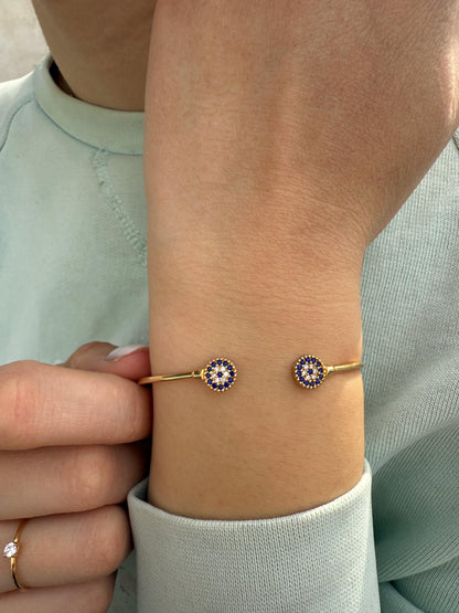 14K Gold Bangle Lapis Lazuli Evil Eye,Exclusive Minimal Bracelet,Lapis Lazuli Gold Evil Eye Bangle,Solitaire Bracelet,Perfect Gift for Her