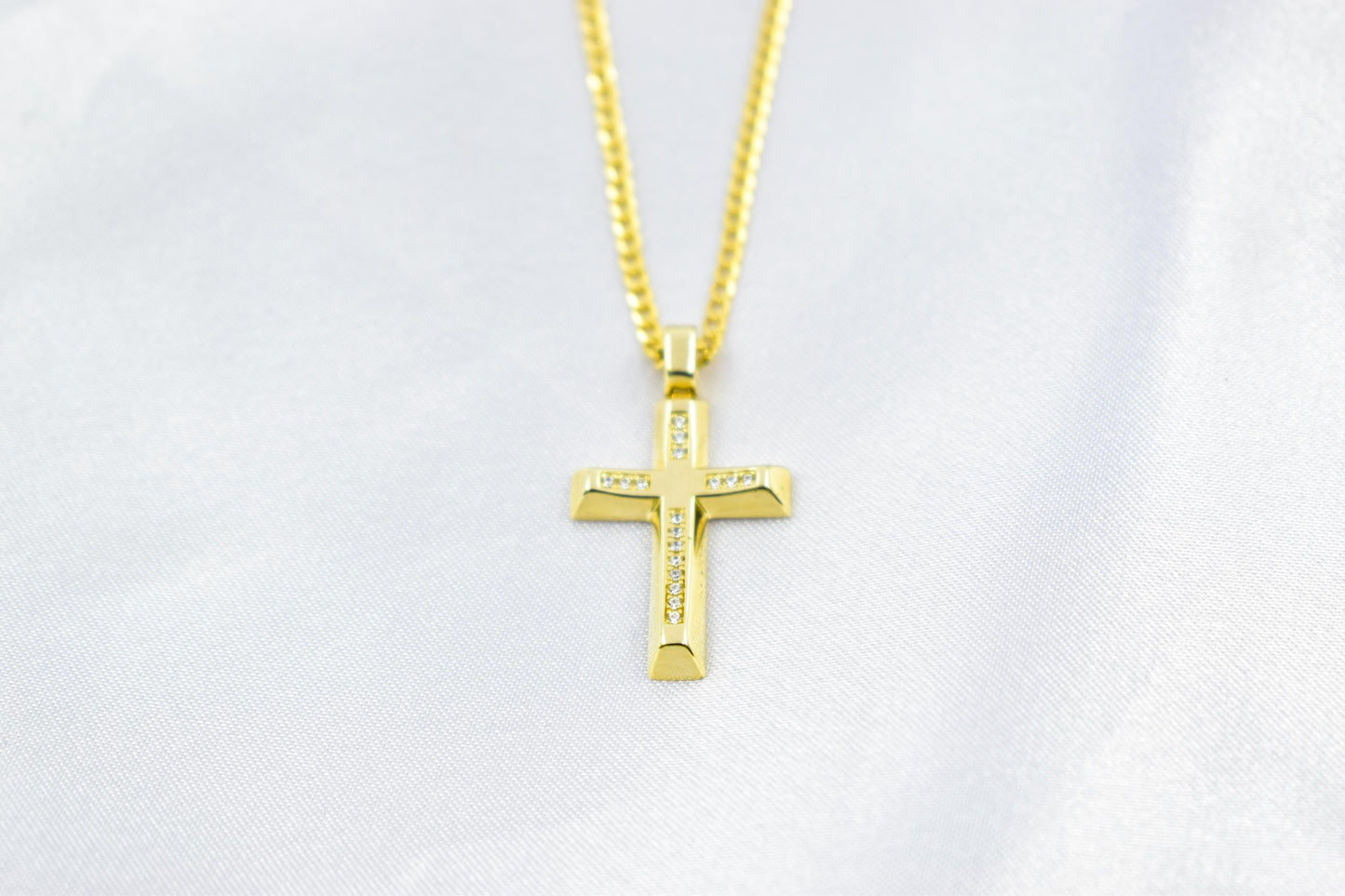 γυναικα 14K Gold Cross Pendant with Zircon Stones,Elegant Christian Necklace,Pendant Only, Complete Set with Chain,Women’s Men’s Cross,Baptism Gift