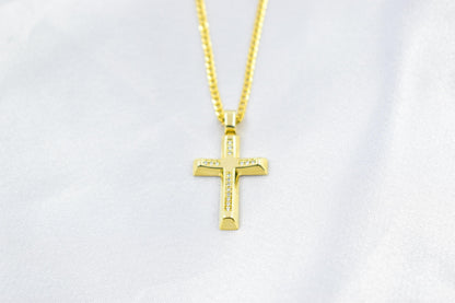 γυναικα 14K Gold Cross Pendant with Zircon Stones,Elegant Christian Necklace,Pendant Only, Complete Set with Chain,Women’s Men’s Cross,Baptism Gift