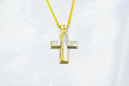 γυναικα 14K Gold Cross Pendant with White and Yellow Gold Finish,Elegant Textured Design ,Handmade Religious,Women’s Men’s Cross,Baptism Gift