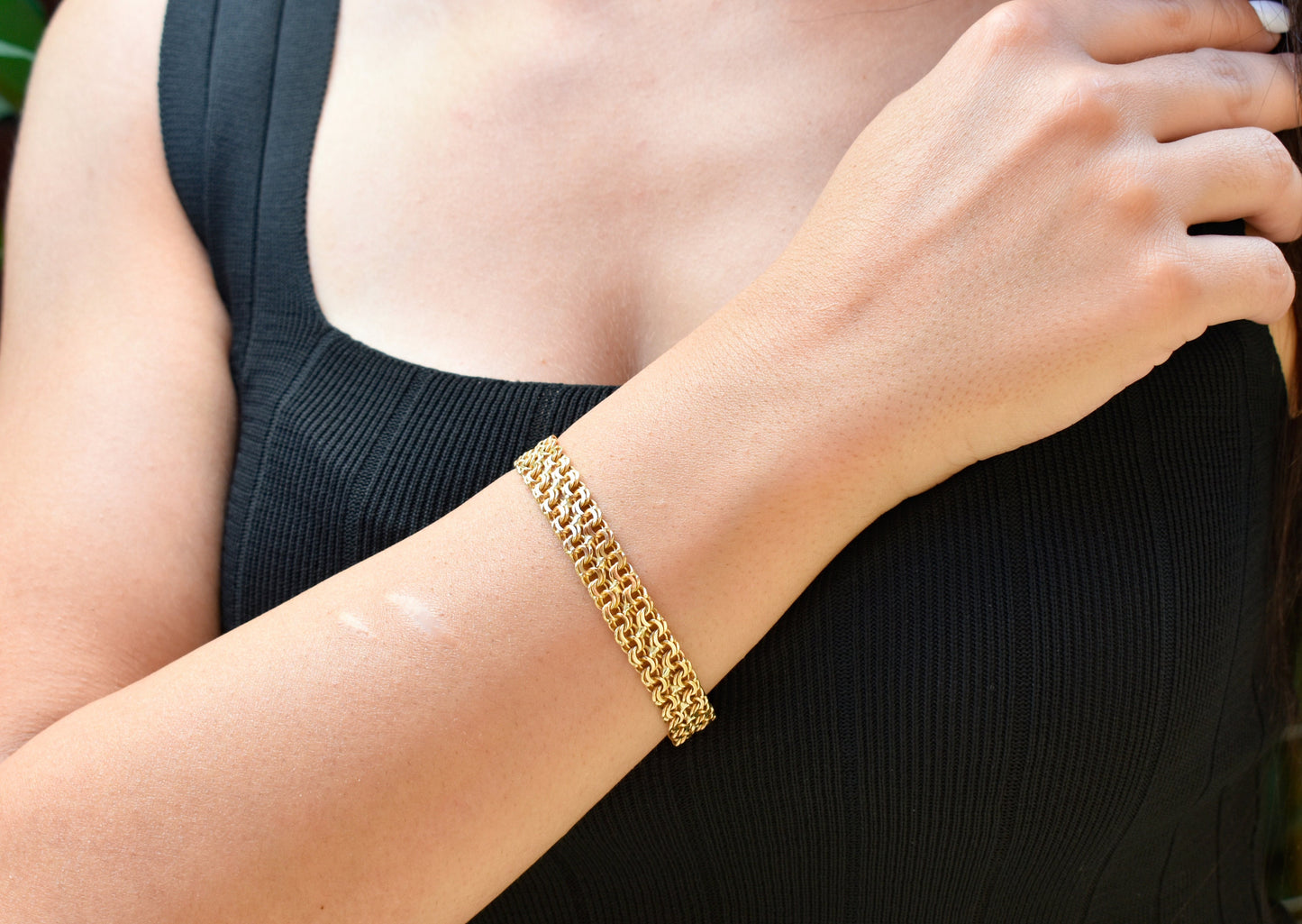 18K Gold Curb Chain Bracelet,Stackable Gold Bracelet,Franco Chain,Chain Bracelet,Retro Chain Bracelet, Vintage Chain for Anniversary Gift