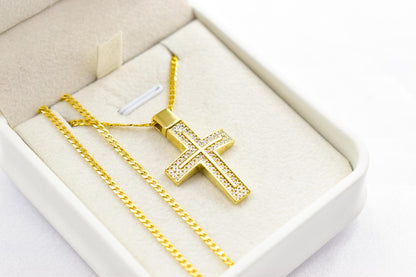 γυναικα 14K Gold Cross Pendant with Cubic Zirconia, Solid Gold Religious Necklace, Christian Gift for Men & Women, Baptism Jewelry, Gold Cross Charm