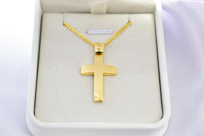 Ανδρικοί Σταυροί 9K Solid Gold Cross Pendant – Reversible & Pierced Back – 14K Gold Chain Option – Polished Front – Christian Jewellery for Men or Women