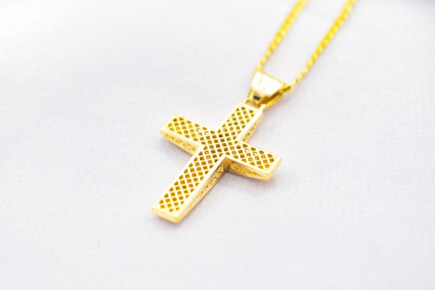 γυναικα 14K Gold Cross Pendant with Zircon Stones | Handcrafted Christian Jewellery | Dual-Sided Design | Includes 14K Gold Chain,Baptism Gift