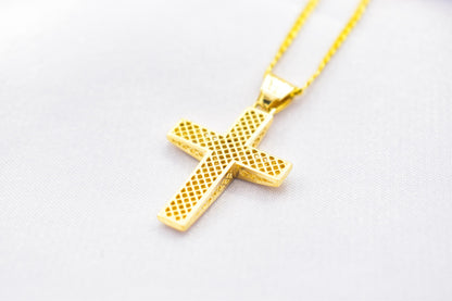 γυναικα 14K Gold Cross Pendant with Zircon Stones | Handcrafted Christian Jewellery | Dual-Sided Design | Includes 14K Gold Chain,Baptism Gift