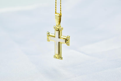 γυναικα 14K Gold Cross Pendant with Cubic Zirconia – Solid Gold Religious Necklace for Men & Women, Elegant Baptism Gift, Christian Jewelry