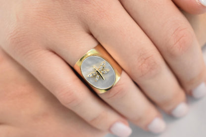 Χειροποίητο Οβάλ Δαχτυλίδι με Φίλντισι & Λιβελούλα με Ζιργκόν