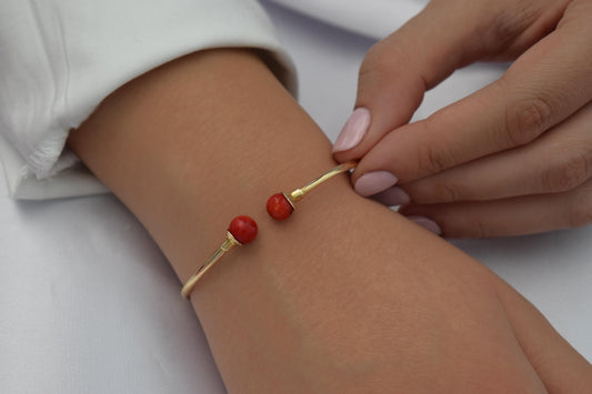 14K Gold Coral Bracelet,Coral Bangle Bracelet,Stacking Gold Bangle Bracelet,Minimal Bangle Bracelet,Summer Collection,Exclusive Gift for Her