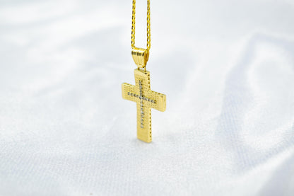 γυναικα 14K Gold Textured Cross Pendant with White Zircon Stones | Reversible Design | Elegant Christian Jewellery for Men  Women,Orthodox Cross