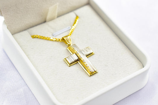 γυναικα 14K Gold Cross Pendant with White and Yellow Gold Finish,Elegant Textured Design ,Handmade Religious,Women’s Men’s Cross,Baptism Gift