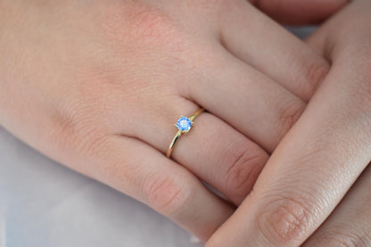 14K Solid Gold Thin Minimalist Ring–Light Blue Zircon, Stackable Jewellery Gold Ring,14k Gold Band,Wedding & Engagement Ring for Her
