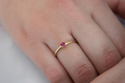 14K Solid Gold Thin Minimalist Ring–Deep Pink Zircon,Stackable Jewellery Gold Ring,14K Wedding & Engagement Stacking Ring,Gift for Her
