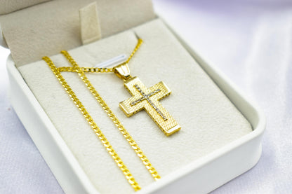 γυναικα 14K Gold Textured Cross Pendant with White Zircon Stones | Reversible Design | Elegant Christian Jewellery for Men  Women,Orthodox Cross