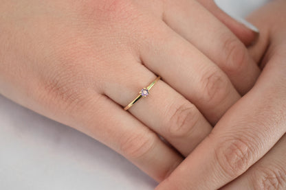 14K Solid Gold Thin Minimalist Ring–Light Pink Zircon, Stackable Jewellery Gold Ring,14K Wedding & Engagement Stacking Ring,Gift for Her