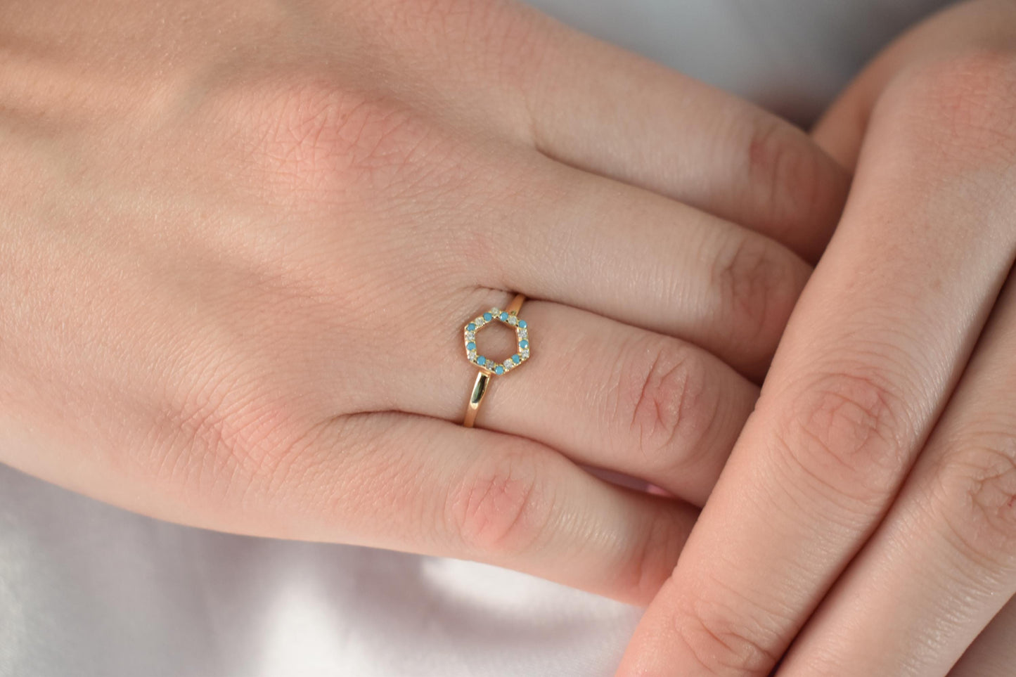 14K Solid Gold Turquoise Ring,Gold Thin Ring,Dainty Gold Ring,Stackable Jewellery Ring,Gold Band,14K Wedding Minimalist Ring for Her