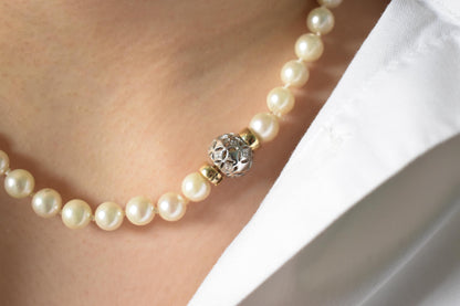 Χειροποίητο Μαργαριταρένιο Κολιέ με Δίχρωμο Κούμπωμα Κ14