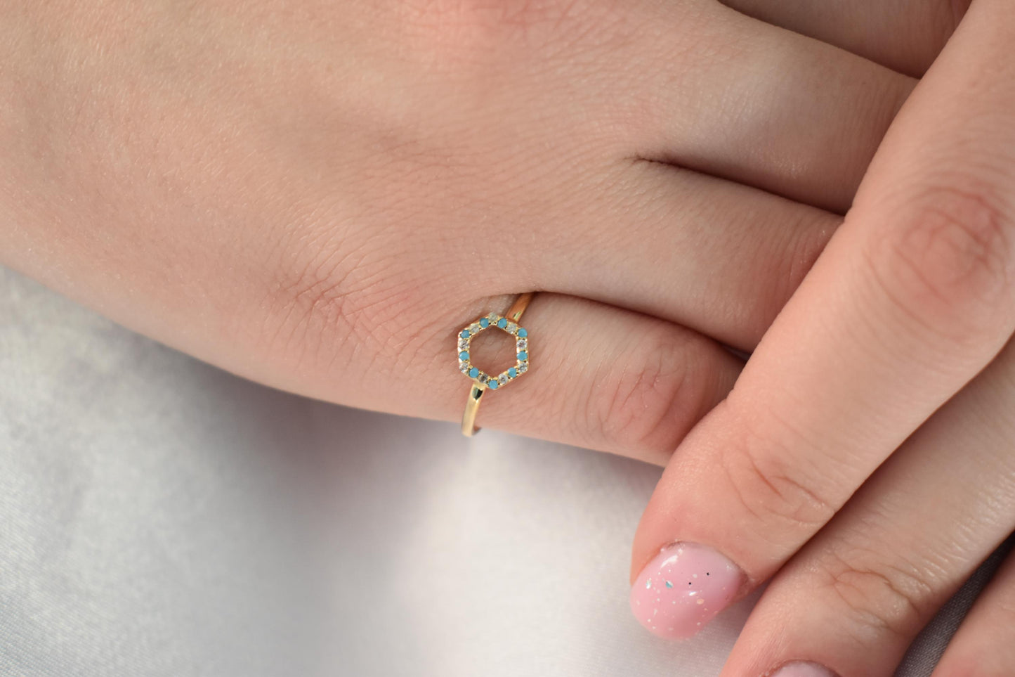 14K Solid Gold Turquoise Ring,Gold Thin Ring,Dainty Gold Ring,Stackable Jewellery Ring,Gold Band,14K Wedding Minimalist Ring for Her