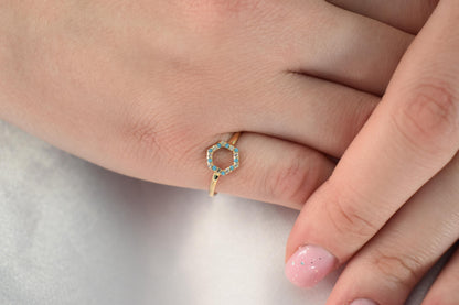 14K Solid Gold Turquoise Ring,Gold Thin Ring,Dainty Gold Ring,Stackable Jewellery Ring,Gold Band,14K Wedding Minimalist Ring for Her