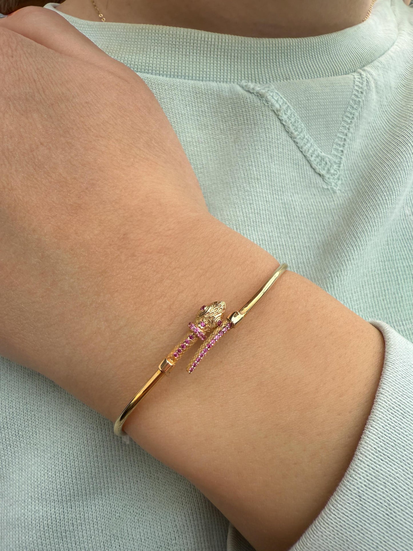 14K Serpent Bangle,Snake Gold Bangle Bracelet,Adjustable Animal Bangle,Chinese Calendar Jewel,Snake Handcrafted Bangle,Animal Collection