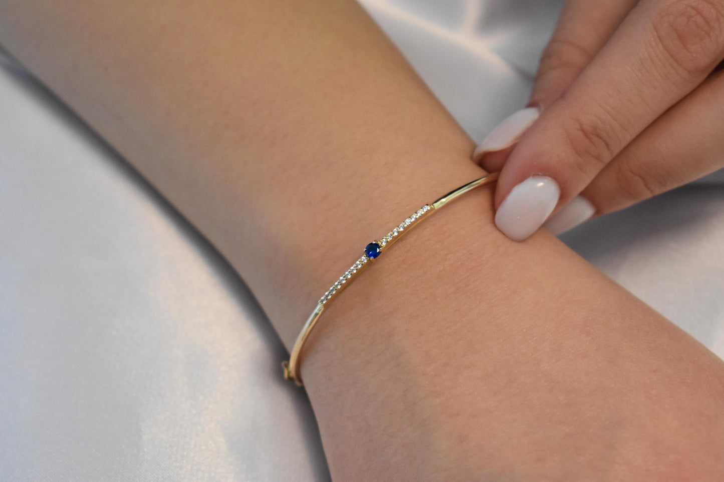 14K Gold Sapphire Bangle Bracelet,Sapphire Bracelet,Birthstone Bracelet,Forever Unique Design, Dainty Adjustable Bracelet,Bracelet For Women