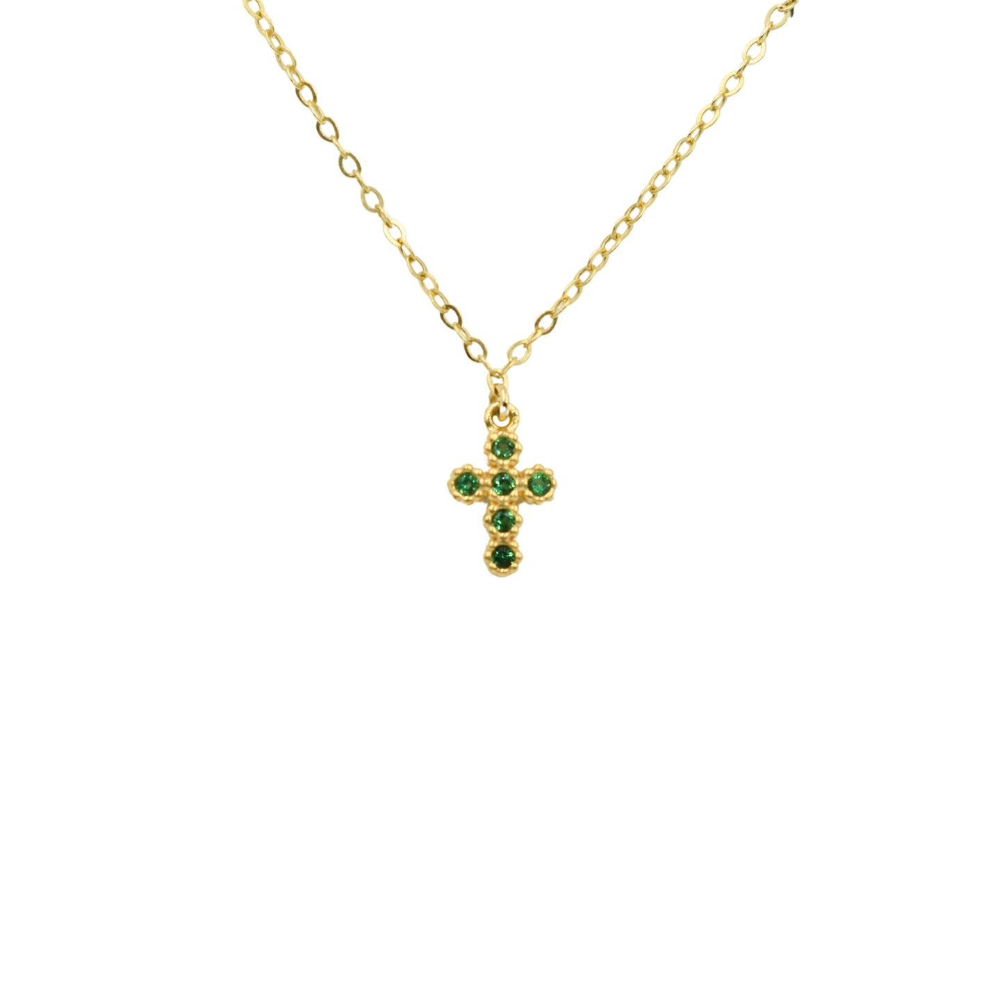 Χρυσό Κολιέ 9Κ με Σταυρουδάκι & Πράσινα Ζιργκόν