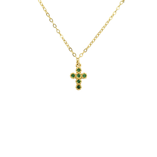 Χρυσό Κολιέ 9Κ με Σταυρουδάκι & Πράσινα Ζιργκόν