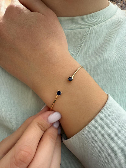 14K Gold Solid Bangle Sapphire,Luxury Sapphire Bangle, Bridal & Engagement Bangle,Bangle Sapphire Bracelet,Dainty Sapphire Bracelet