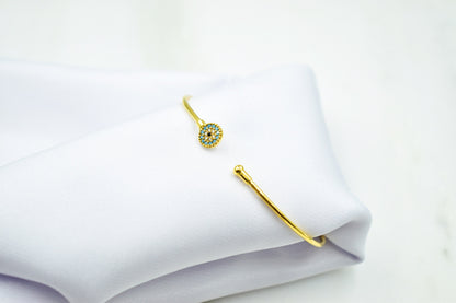 14K Gold Bangle Bracelet,14K Evil Eye Bangle Turquoise,Dainty Bracelet,Turquoise Gold Eye Bangle,Zircon Bangle Bracelet,Gold Cuff Bangle