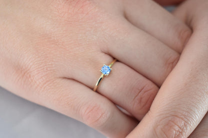 14K Solid Gold Thin Minimalist Ring–Light Blue Zircon, Stackable Jewellery Gold Ring,14k Gold Band,Wedding & Engagement Ring for Her