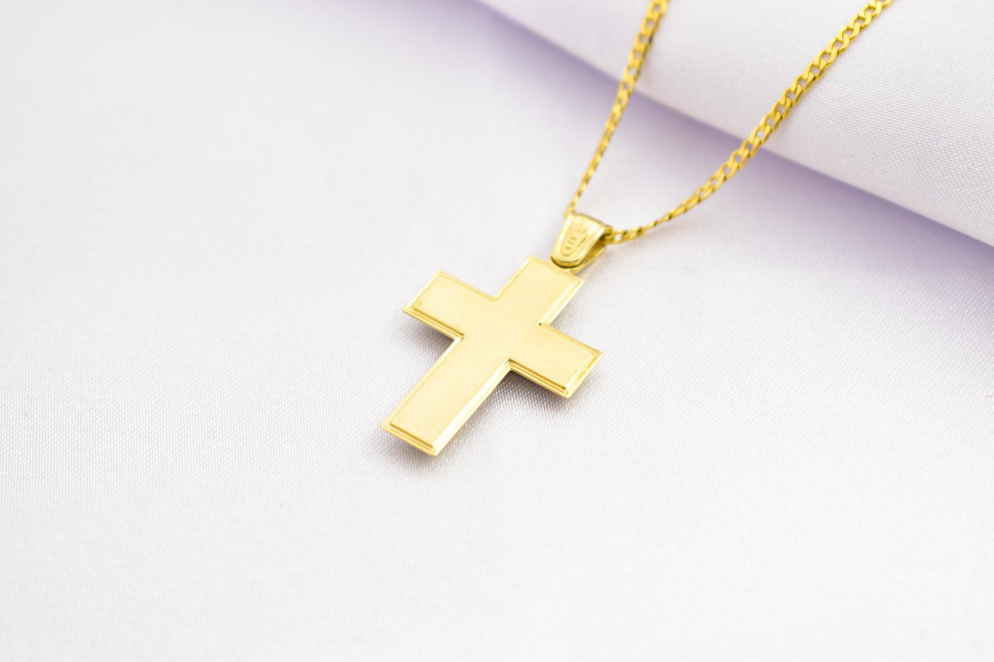 γυναικα 14K Solid Gold Cross Pendant with White Gold Detail and Cubic Zirconia – Elegant Religious Necklace for Men & Women