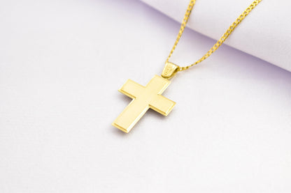 γυναικα 14K Solid Gold Cross Pendant with White Gold Detail and Cubic Zirconia – Elegant Religious Necklace for Men & Women