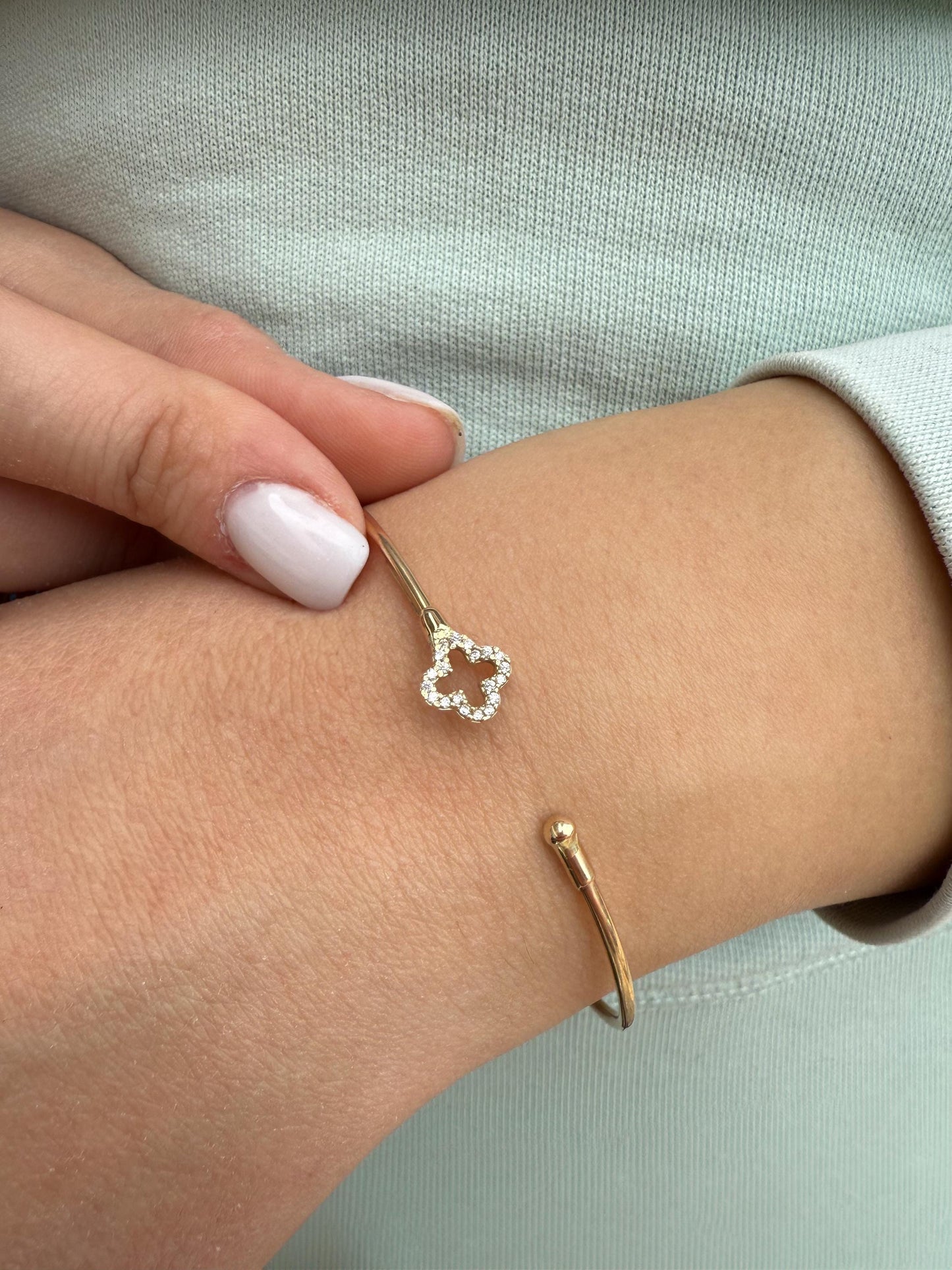 14K Cross Bangle Bracelet,Thin Cross Zircon Bangle,Dainty Bracelet,White Cross Bracelet,Cross Gold Cuff Bangle, Exclusive Gift for Mom & Her