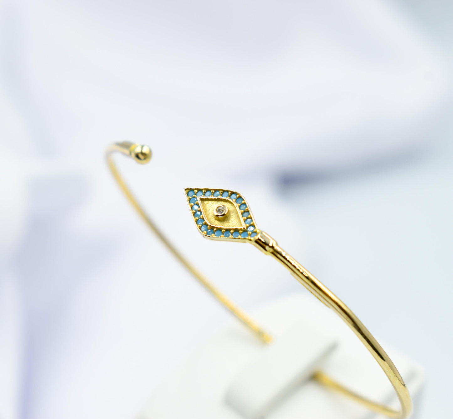 14K Gold Evil Eye Bracelet Turquoise,14K Protective Jewelry,14k Gold Bangle Bracelet,Diamond Dainty Gold Bracelet,Gift for Mom or Her