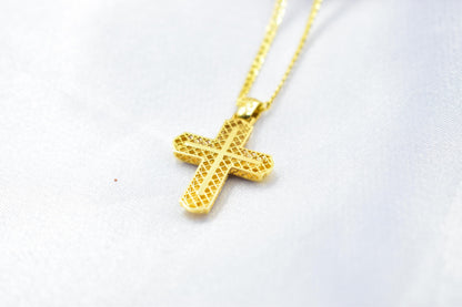 Ανδρικοί Σταυροί Gold Cross Pendant,9K Yellow Gold with 14K Gold Chain,Double-Sided Design,Elegant Christian Necklace,Christian Jewellery for Men or Women