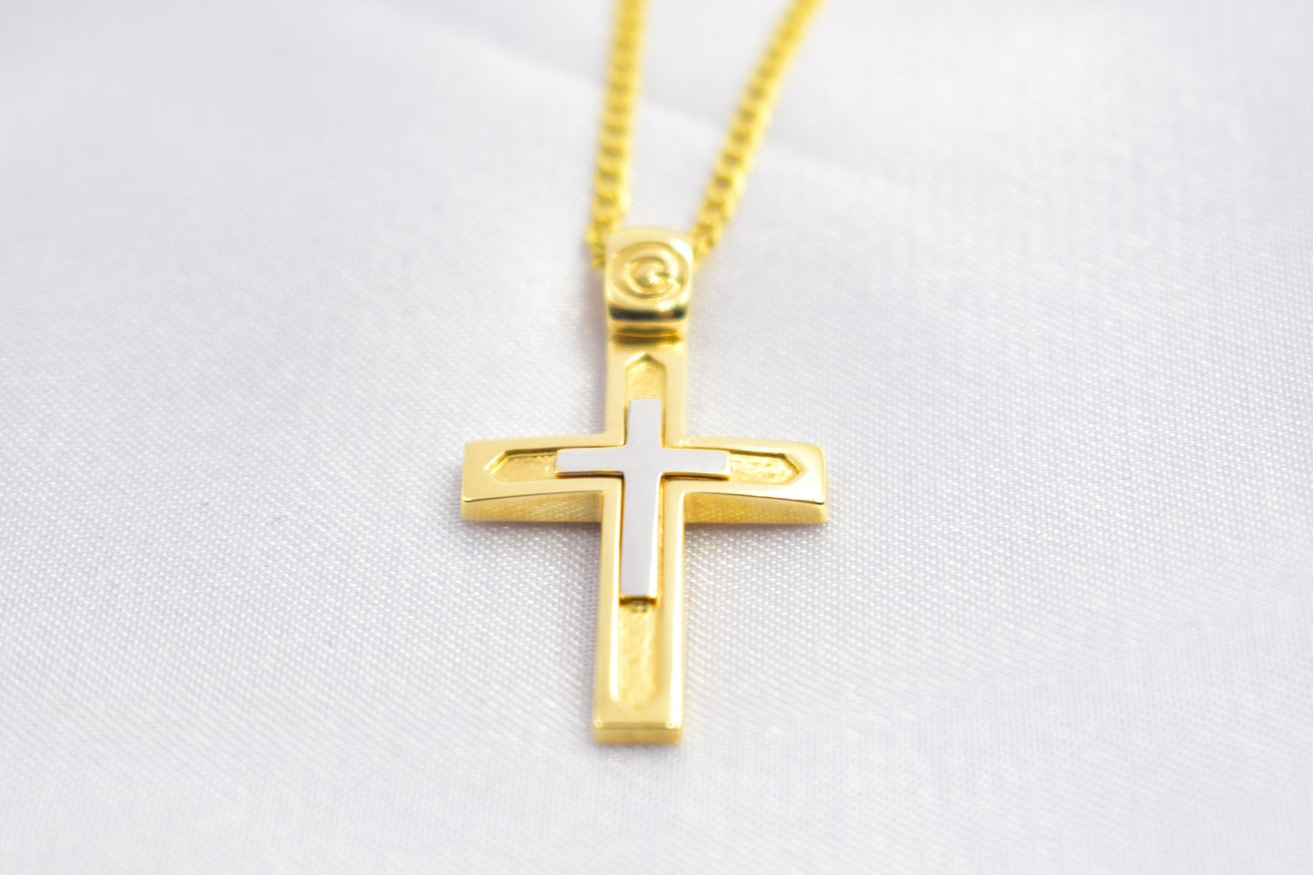 Ανδρικοί Σταυροί14K Gold Double Cross Pendant with Chain,Elegant Reversible Design,Unisex Christian Jewellery Men’s & Women’s Necklace Option,Baptism Gift