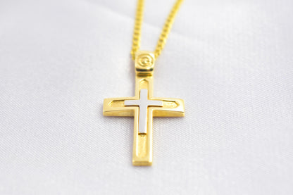 Ανδρικοί Σταυροί14K Gold Double Cross Pendant with Chain,Elegant Reversible Design,Unisex Christian Jewellery Men’s & Women’s Necklace Option,Baptism Gift
