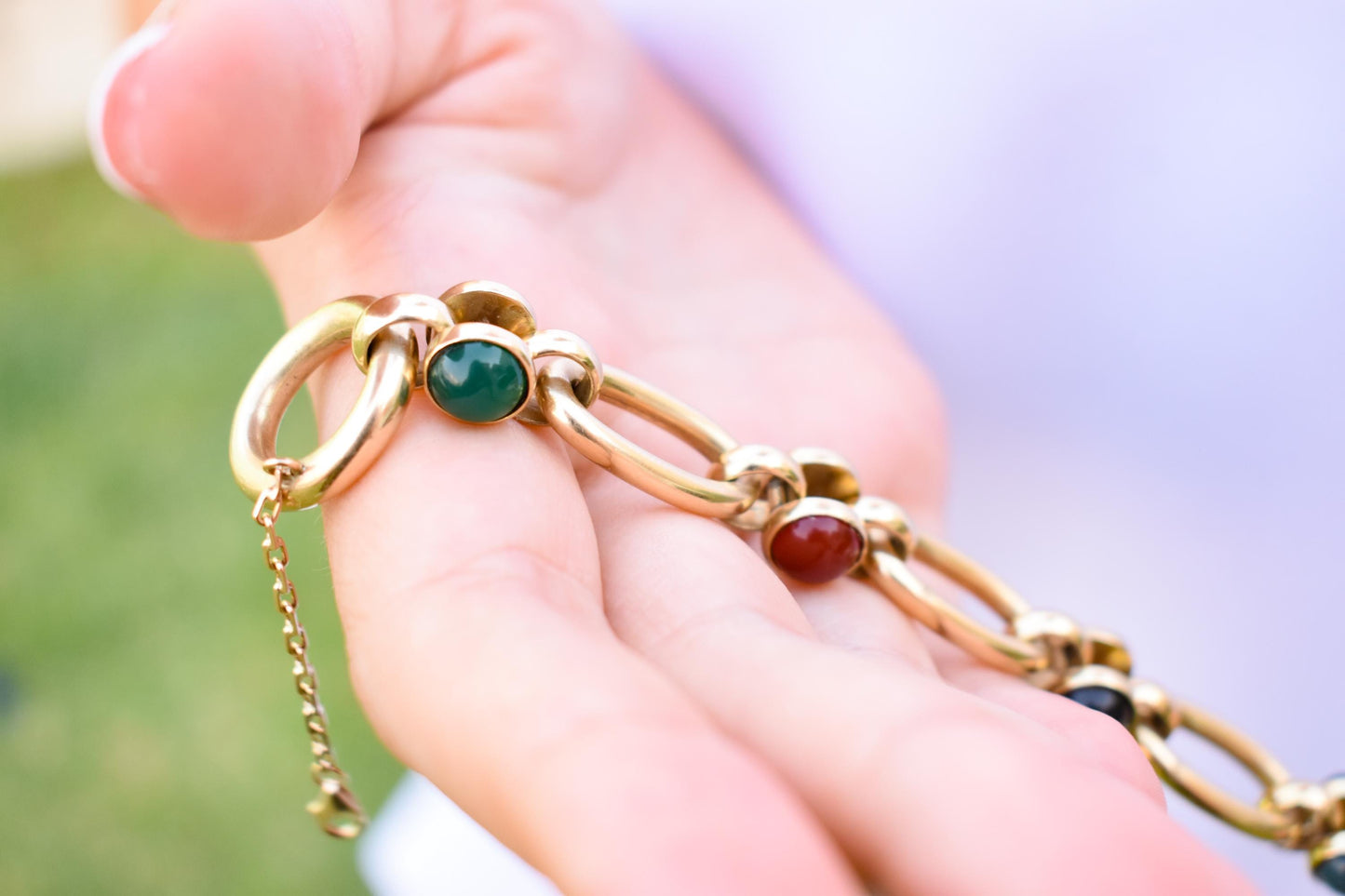 14K Solid Gold Thick Chain Bracelet,Statement Bracelet,Charm Bracelet,Natural Stone Bracelet,Gemstone Bracelet, Forever Unique Gift for Her