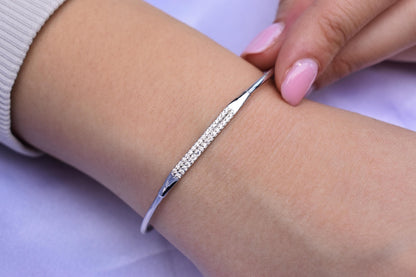14K White Gold Diamond Bangle Bracelet, Natural Diamond VS/SI Gold Bangl,White Gold Cuff Bangle,Gold Bangle Bracelet