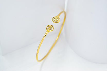 14K Solid Gold Open Bangle Bracelet Zircon or Diamond,Custom Fit Cuff Bracelet,Elegant Handmade Gold Jewellery,Gift for Her,Gift for Mom