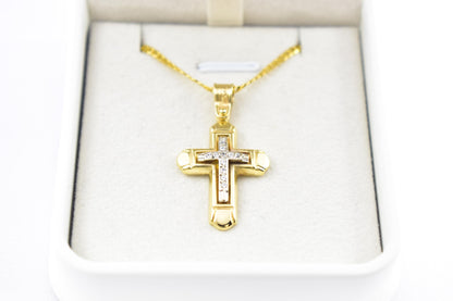 γυναικα Elegant 14K Gold Cross Necklace with Sparkling Cubic Zirconia – Solid Gold Religious Pendant for Men & Women, Baptism or Christening Gift