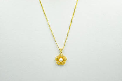 Κολιέ Λουλούδι με Φυσικό Μαργαριτάρι 14Κ