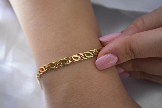 14K Gold Curb Chain Bracelet,Stackable Gold Bracelet,Franco Chain,Chain Bracelet,Retro Chain Bracelet, Vintage Look Chain,Anniversary Gift