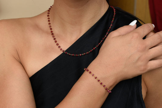 14K Gold Ruby Rosary Bracelet,Ruby Bracelet,Natural Ruby Chain Gold Bracelet,Real Ruby Bracelet,Gold Thin Chain Bracelet,Gift for Mom & Her