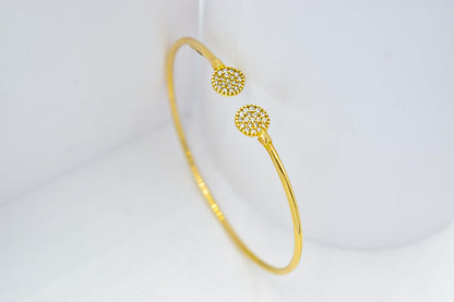 14K Solid Gold Open Bangle Bracelet Zircon or Diamond,Custom Fit Cuff Bracelet,Elegant Handmade Gold Jewellery,Gift for Her,Gift for Mom